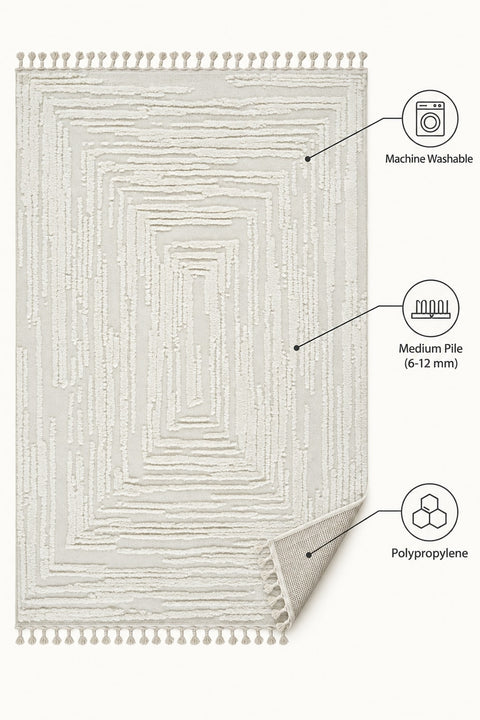 Boucle Modern Area Rug – Beige 11 – features