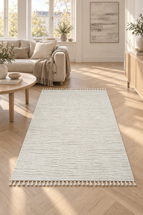 Boucle Modern Area Rug – Cream in a living room