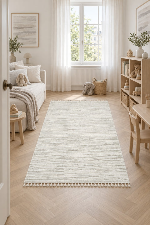 Boucle Modern Area Rug – Cream in a nursery