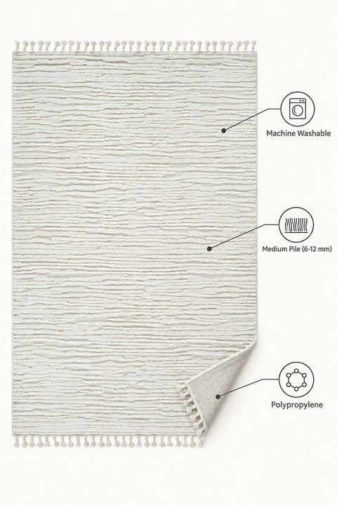 Boucle Modern Area Rug – Cream – features