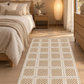 Boucle Scandinavian Area Rug – Cream & Beige in a bedroom