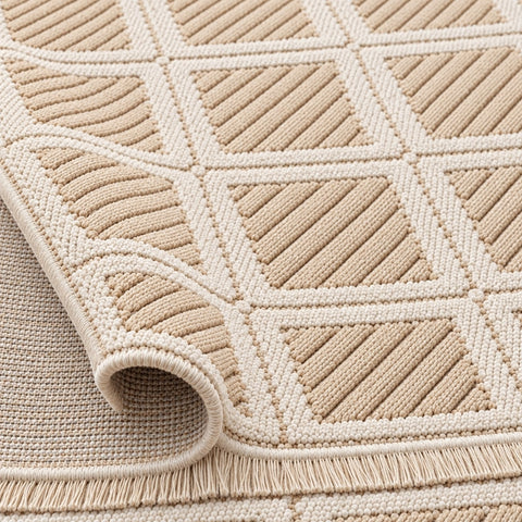 Boucle Scandinavian Area Rug – Cream & Beige – texture close-up