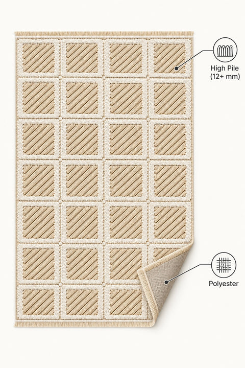 Boucle Scandinavian Area Rug – Cream & Beige – features