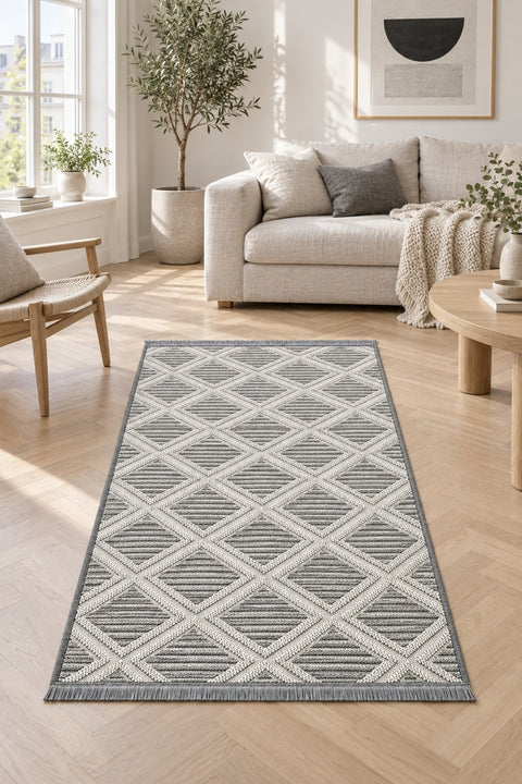 Boucle Scandinavian Area Rug – Gray in a living room