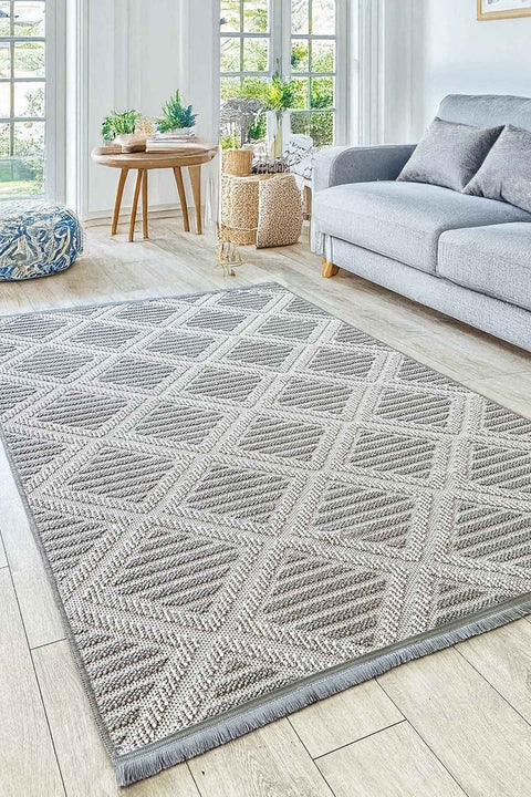 Boucle Scandinavian Area Rug – Gray in a living room