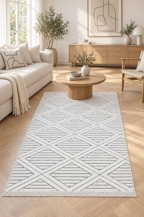 Boucle Scandinavian Area Rug – Off White in a living room