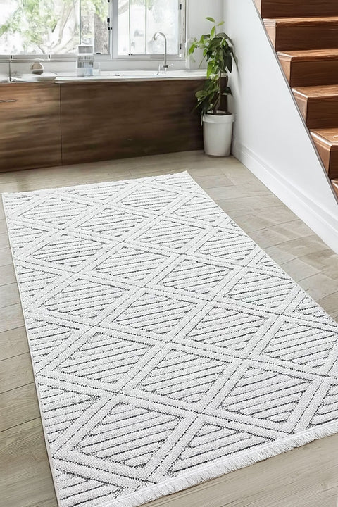 Boucle Scandinavian Area Rug – Off White in a kitchen