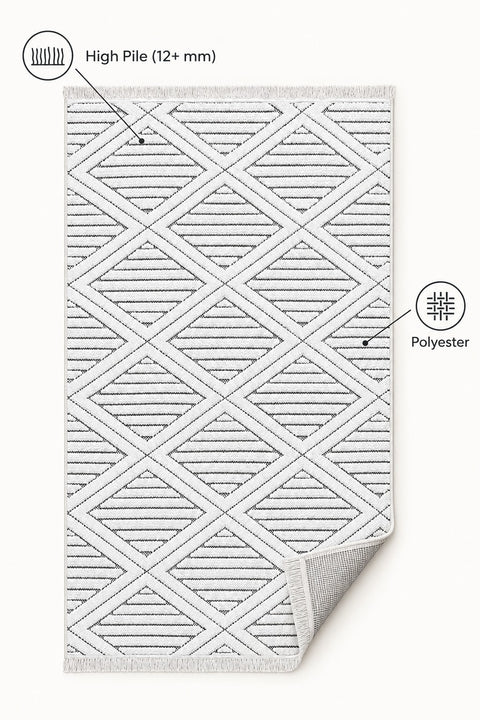 Boucle Scandinavian Area Rug – Off White – features