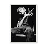 Boy Portrait Photography Modern Minimalist Wall Art – Black and White Peace Sign Photo