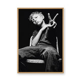 Boy Portrait Photography Modern Minimalist Wall Art – Black and White Peace Sign Photo