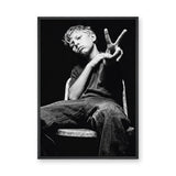 Boy Portrait Photography Modern Minimalist Wall Art – Black and White Peace Sign Photo