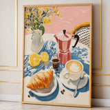 Breakfast Coffee Croissant Modern Wall Art – Sunny Cafe Still Life
