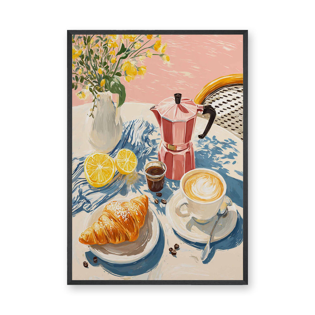 Breakfast Coffee Croissant Modern Wall Art – Sunny Cafe Still Life