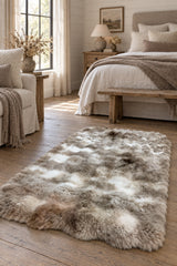 Bubble Checkered Boho Area Rug – Brown & Cream in a bedroom