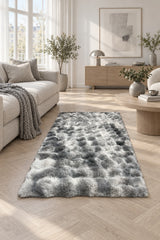 Bubble Checkered Boho Area Rug – Gray & Cream in a living room