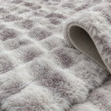 Bubble Checkered Boho Area Rug – Pink & Cream – texture close-up