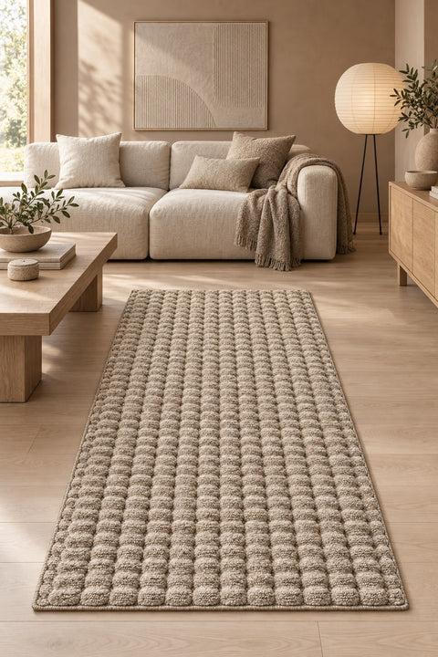Bubble Modern Plush Area Rug – Brown in a living room