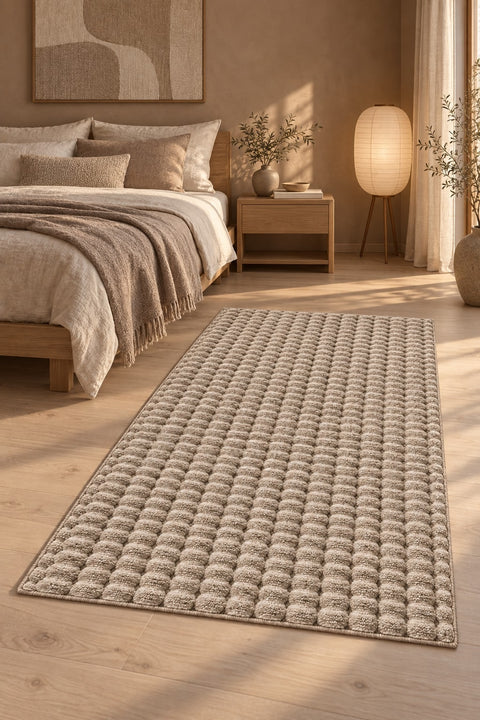 Bubble Modern Plush Area Rug – Brown in a bedroom