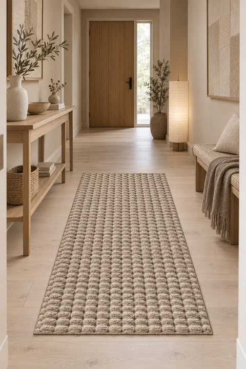 Bubble Modern Plush Area Rug – Brown in a hallway