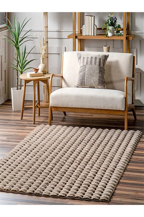 Bubble Modern Plush Area Rug – Brown in a living room