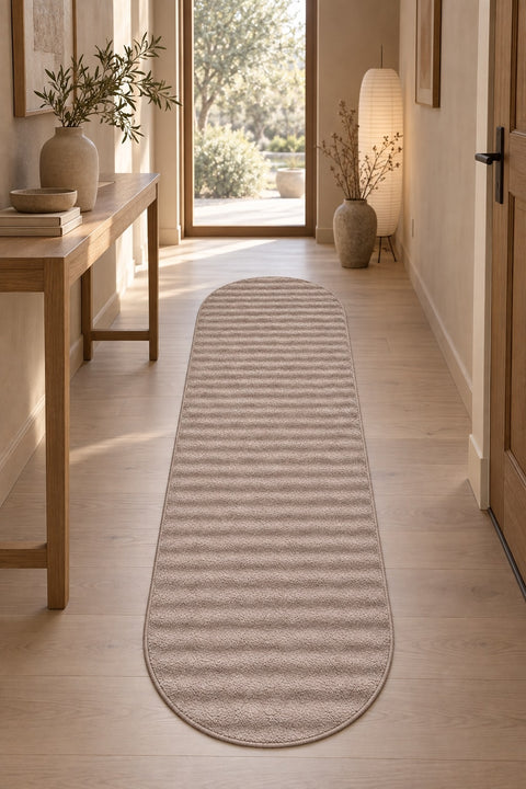 Bubble Modern Plush Area Rug – Burgundy in a hallway