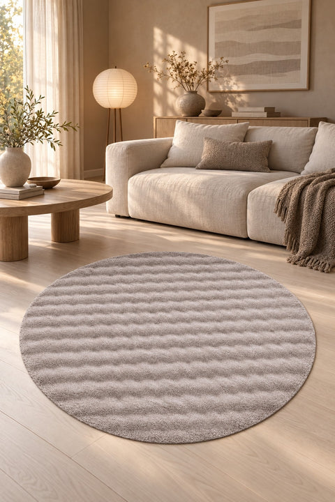 Bubble Modern Plush Area Rug – Taupe in a living room