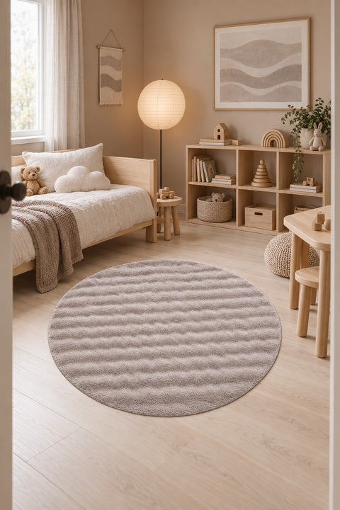 Bubble Modern Plush Area Rug – Taupe in a nursery