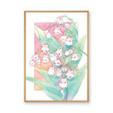 Bunny Flower Bouquet Kids Botanical Wall Art – Pastel Watercolor Florals
