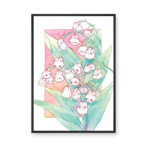 Bunny Flower Bouquet Kids Botanical Wall Art – Pastel Watercolor Florals