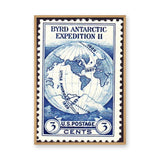 Byrd Antarctic Expedition Stamp Vintage Wall Art – Blue Map Postage Print