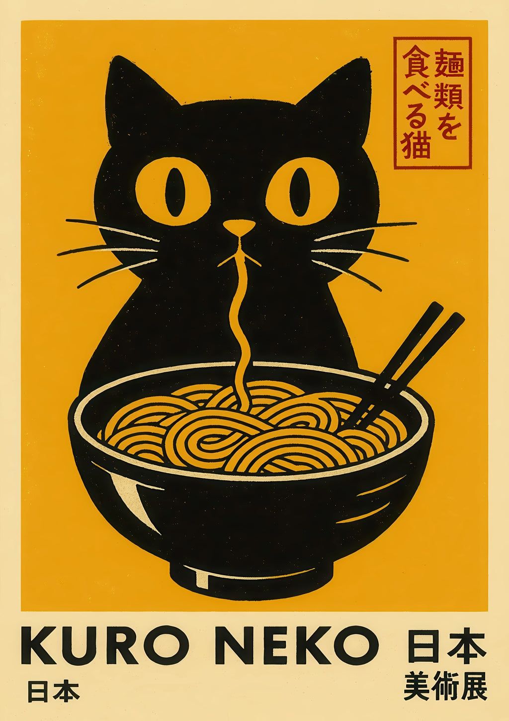 KURO NEKO Pop Art Print – Japanese Black Cat Wall Décor