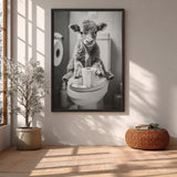 Calf Photography Vintage Wall Art – Humorous Bathroom Cow Print