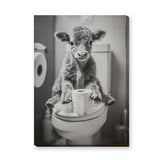 Calf Photography Vintage Wall Art – Humorous Bathroom Cow Print