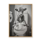 Calf Photography Vintage Wall Art – Humorous Bathroom Cow Print