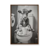 Calf Photography Vintage Wall Art – Humorous Bathroom Cow Print