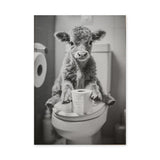 Calf Photography Vintage Wall Art – Humorous Bathroom Cow Print