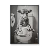 Calf Photography Vintage Wall Art – Humorous Bathroom Cow Print