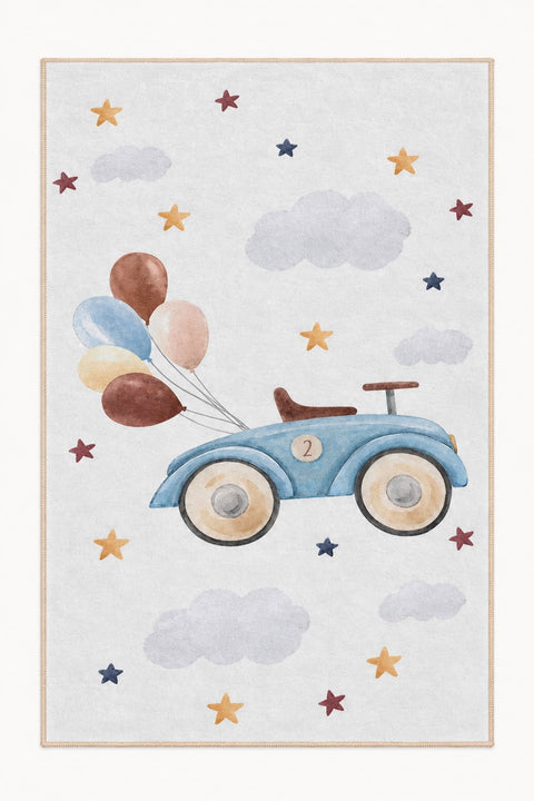 Car and Balloon Kids Area Rug