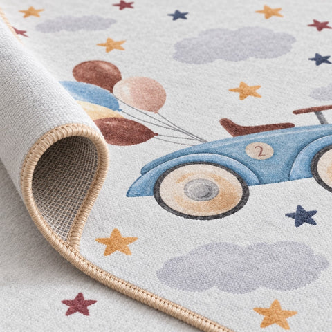 Car and Balloon Kids Area Rug – texture close-up