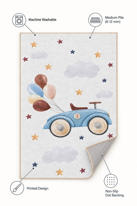 Car and Balloon Kids Area Rug – features