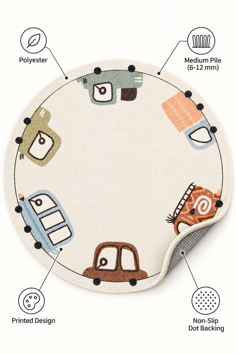 Car Kids Round Play Rug – features
