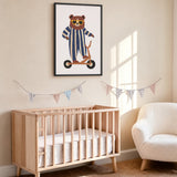 Cartoon Bear Scooter Kids Wall Art – Playful Animal Ride Print