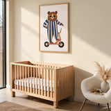 Cartoon Bear Scooter Kids Wall Art – Playful Animal Ride Print