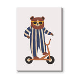Cartoon Bear Scooter Kids Wall Art – Playful Animal Ride Print