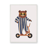 Cartoon Bear Scooter Kids Wall Art – Playful Animal Ride Print