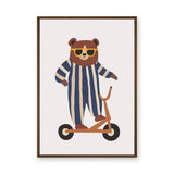 Cartoon Bear Scooter Kids Wall Art – Playful Animal Ride Print