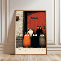 Cartoon Cats Aesthetic Wall Print – Cute Cat Illustration Print for Home Decor