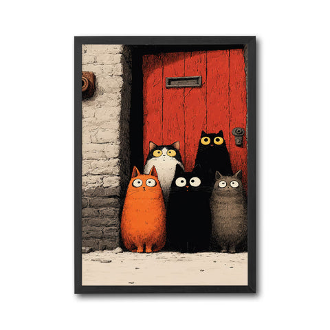 Cartoon Cats Aesthetic Wall Print – Cute Cat Illustration Print for Home Decor