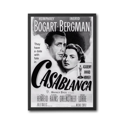 Casablanca Retro Movie Print Wall Print – Humphrey Bogart & Ingrid Bergman Timeless Cinema Decor
