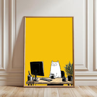 Cat at Desk Aesthetic Office Décor Poster, Cute Cat Wall Décor